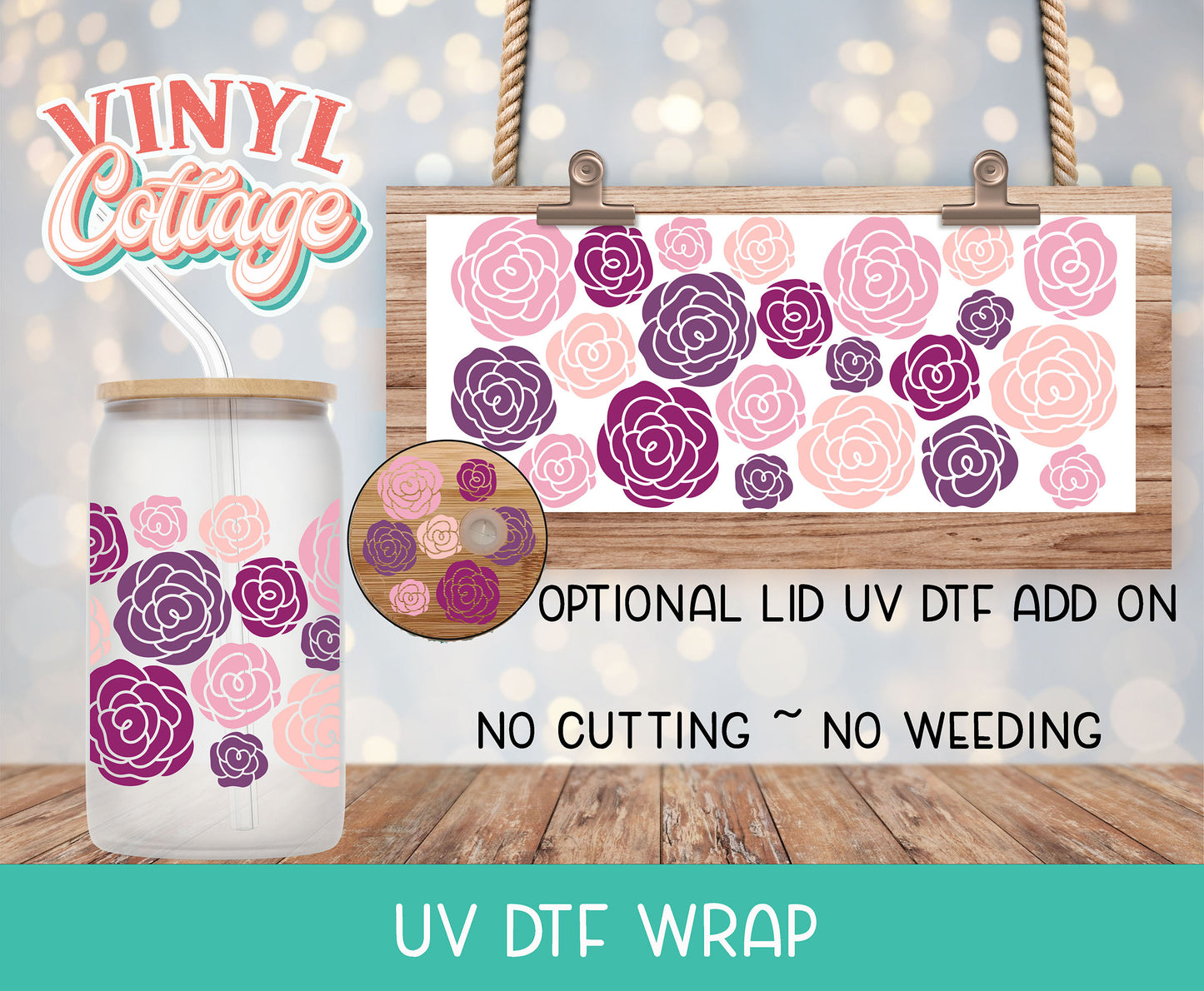 06UV Purple Roses ~ UV DTF Wrap