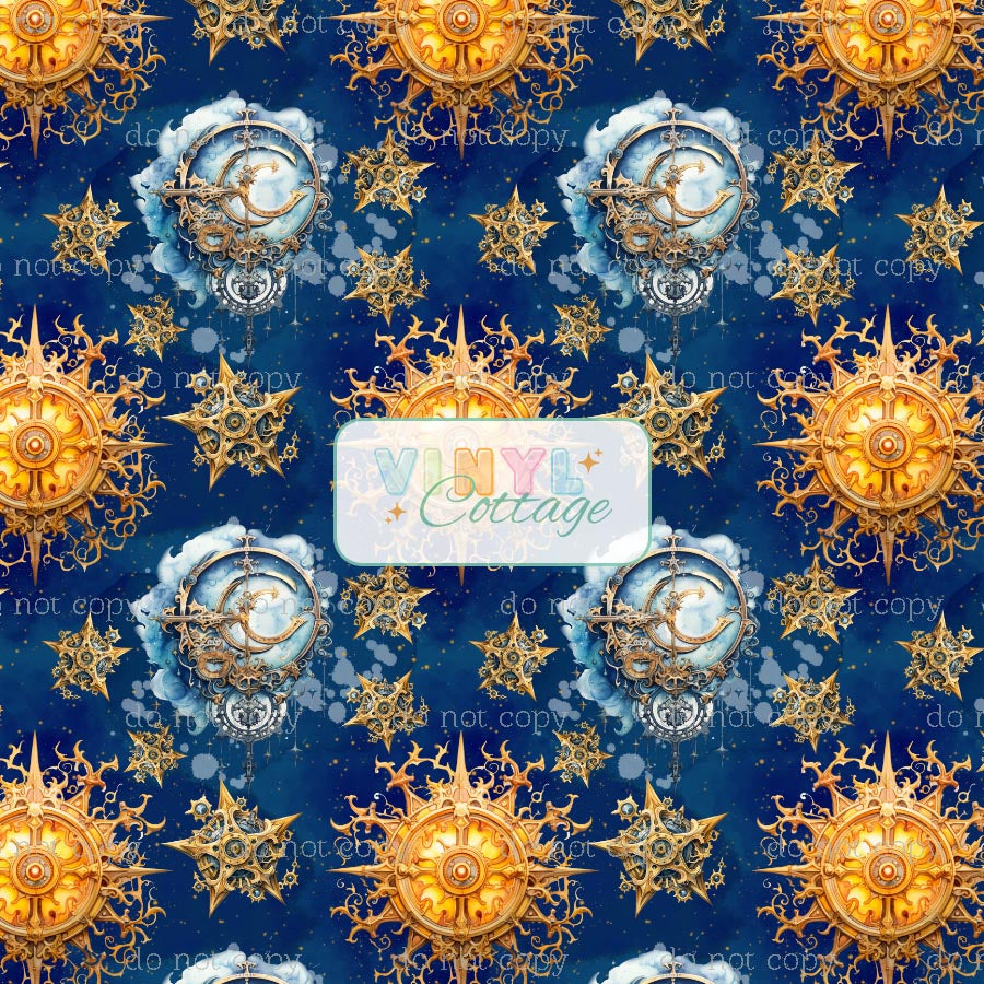 1221 ~ Steampunk Sun and Moon Adhesive Vinyl 12X12
