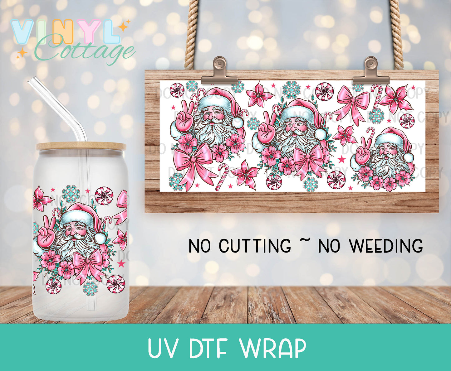 139UV ~ UV DTF Wrap ~ Pink Santa