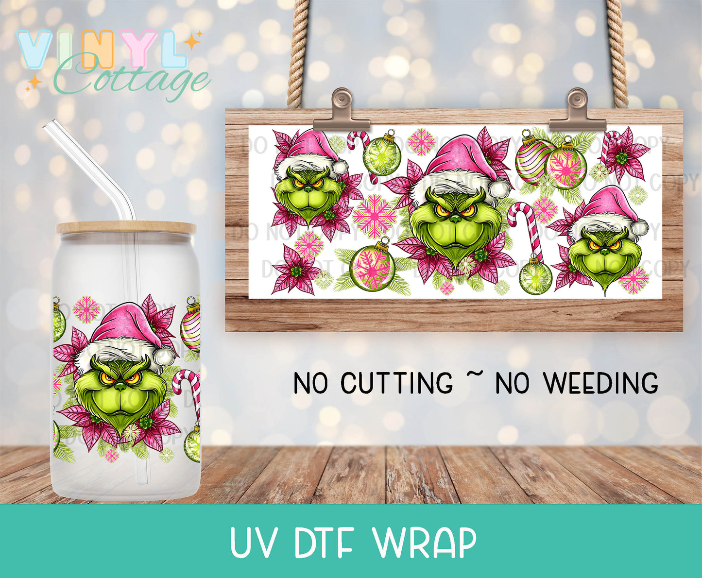 140UV ~ UV DTF Wrap ~ Green Guy and Poinsettias