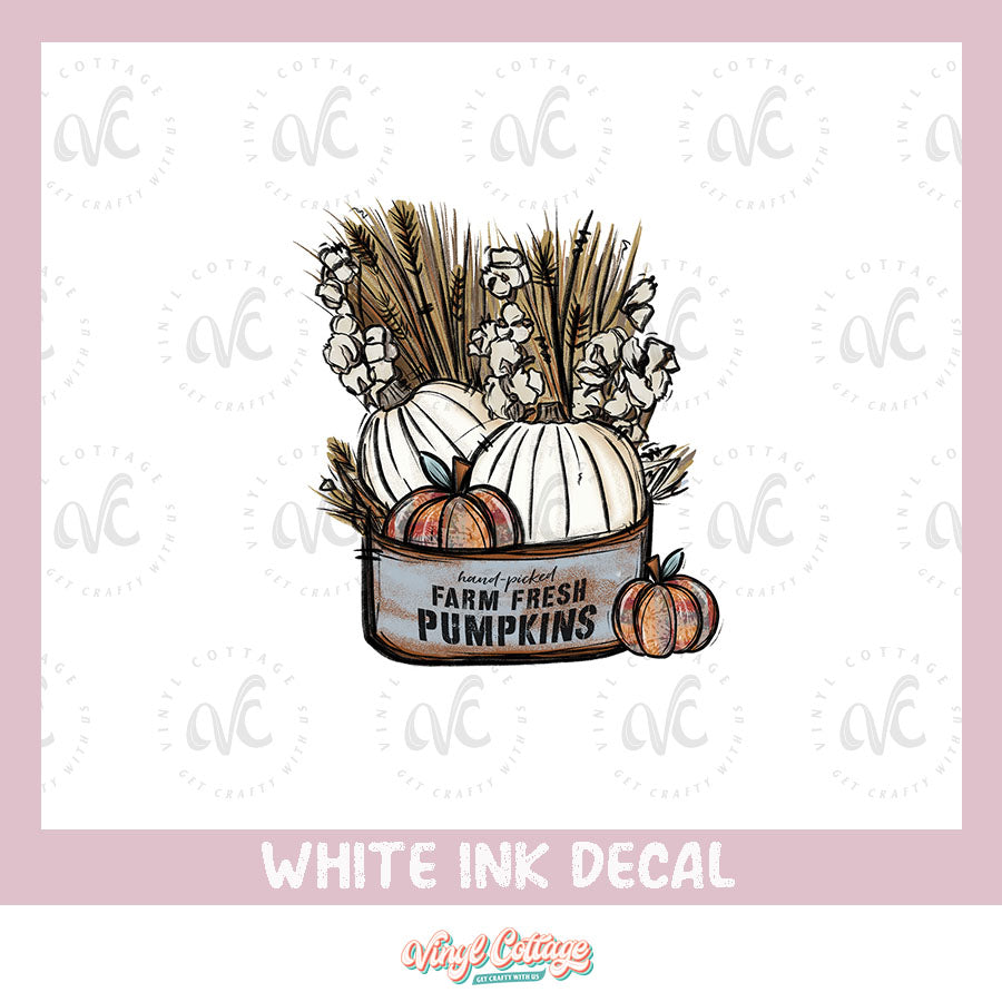 WC167 ~ White Ink Decal ~ Farm Fresh Pumpkins