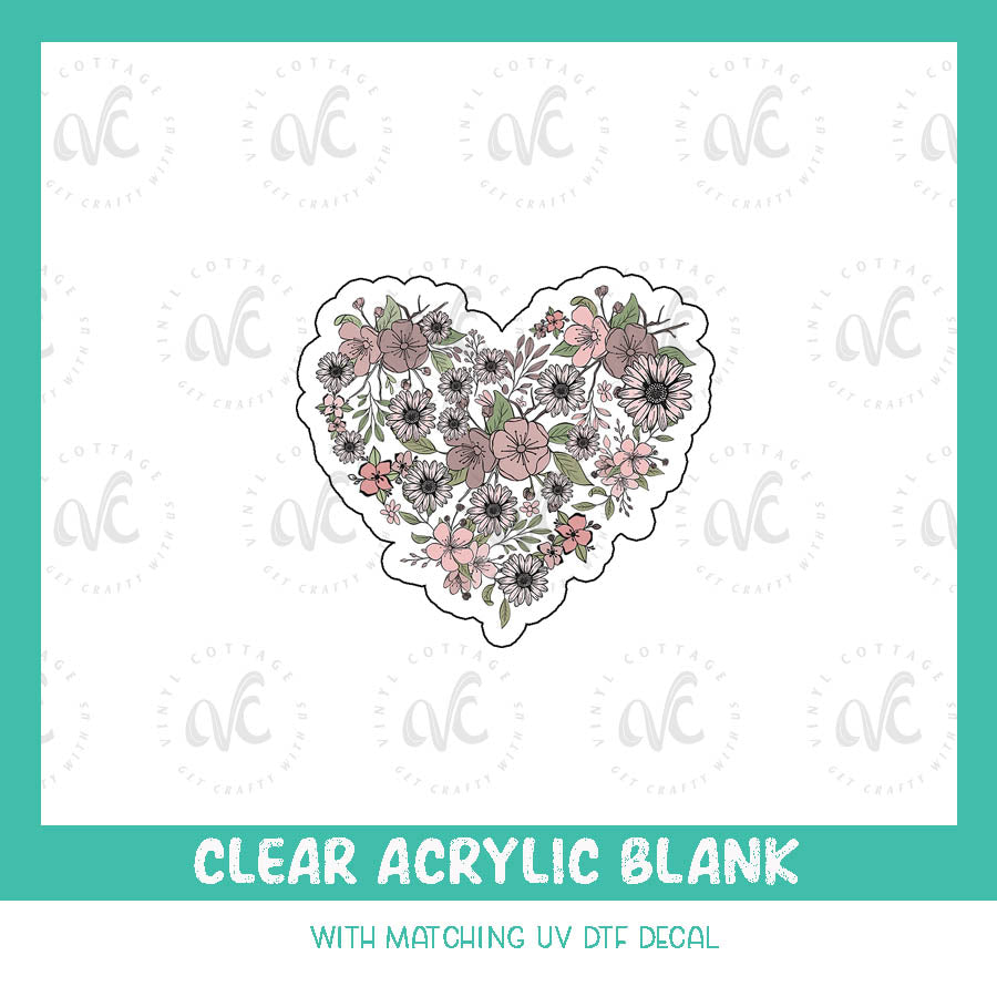 AD50 ~ Floral Heart ~ Acrylic + UV DTF Decal Set