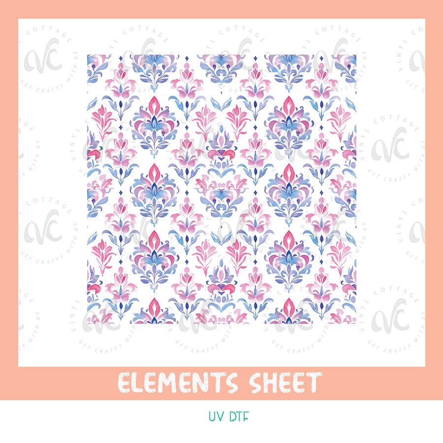 EL67 ~ Watercolor Damask ~ UV DTF Element Sheet