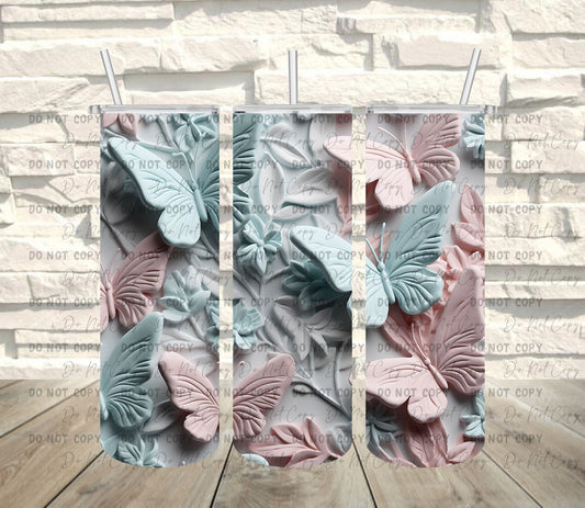 TW69 ~ Tumbler Wrap ~ 3D Pastel Butterflies