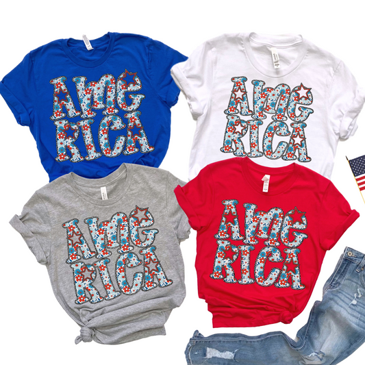 America Flowers Stacked ~ 25CSD05 ~ DTF Transfer