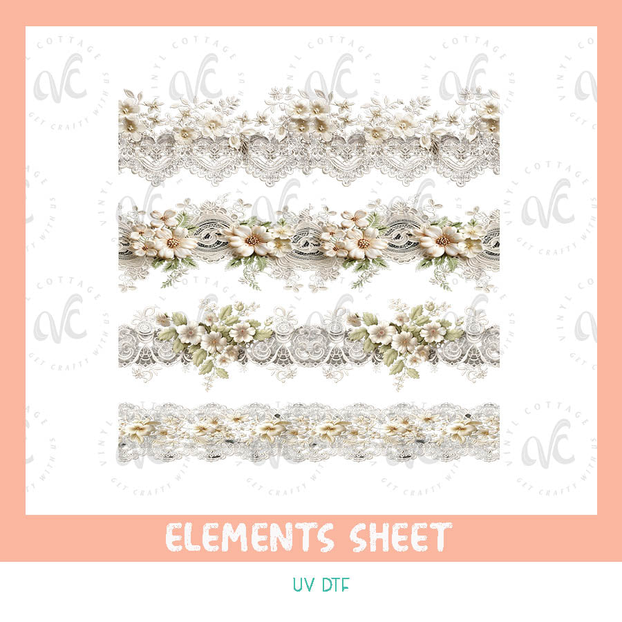 EL66 ~ Lace and Florals ~ UV DTF Element Sheet