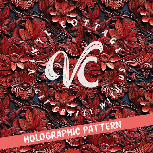 Red Tooled Leather ~ Holographic Vinyl ~ HG56