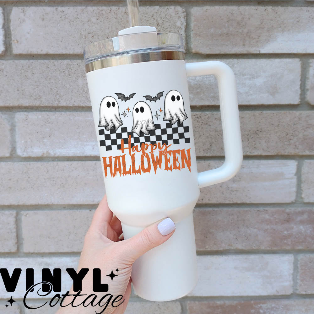 Happy Halloween Checkered Ghost ~ 24SDD ~ UV DTF DECAL