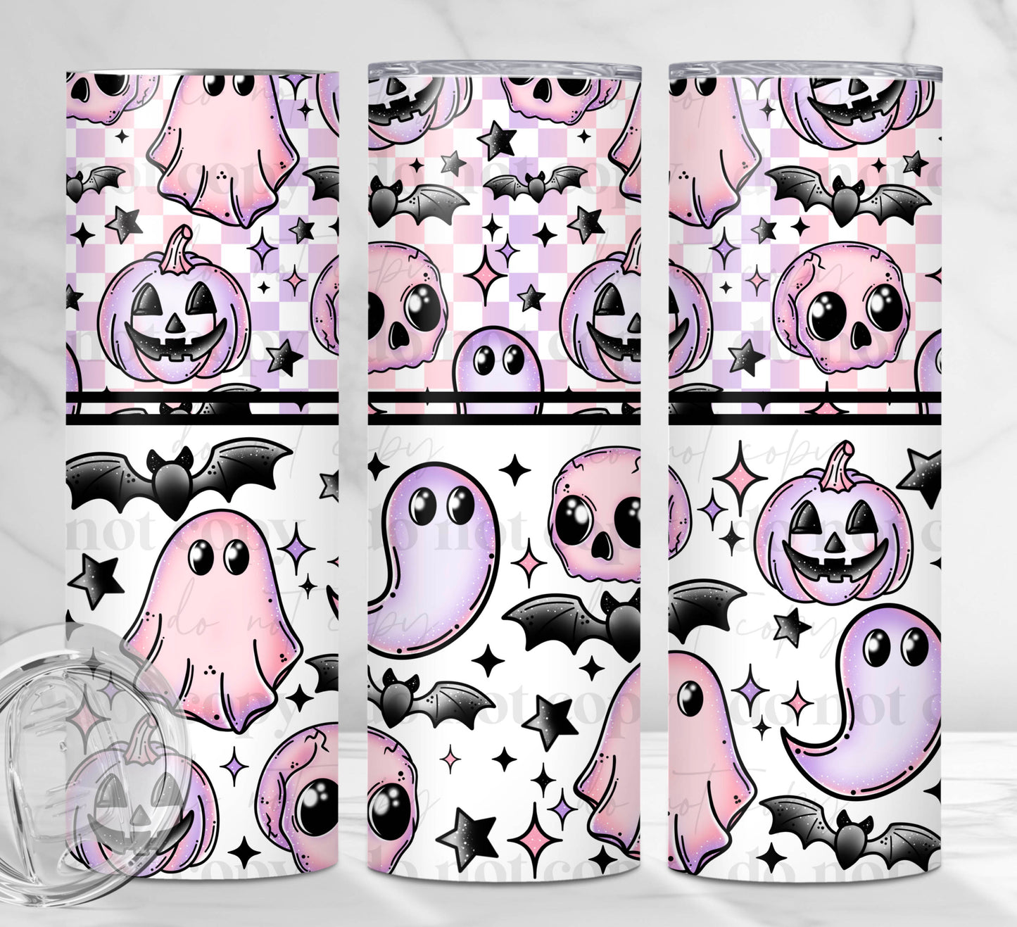TW131 ~ Tumbler Wrap ~ Pastel Spooks Check