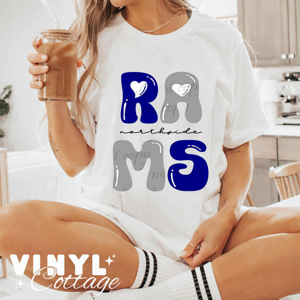 Northside Rams ~ Bubble Navy and Gray ~ DTF Transfer