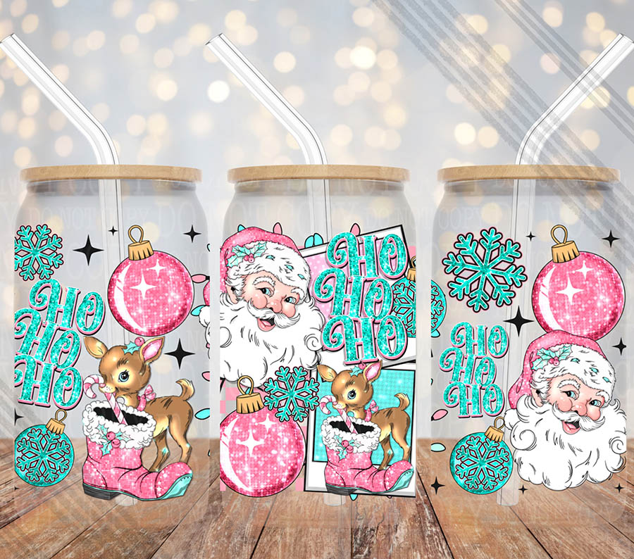 53UV ~ UV DTF Wrap ~ Pink and Teal Christmas