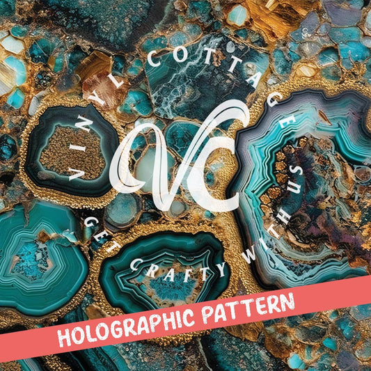 Turquoise and Gold Agate ~ Holographic Vinyl ~ HG46