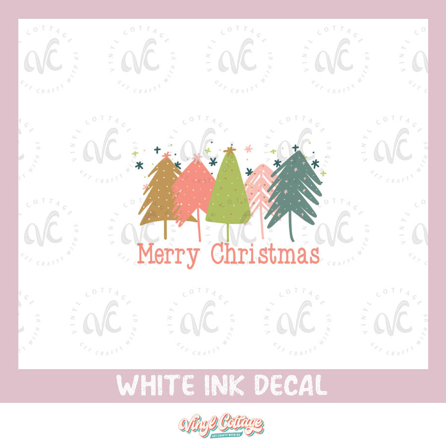 WC189 ~ White Ink Decal ~ Merry Christmas Trees