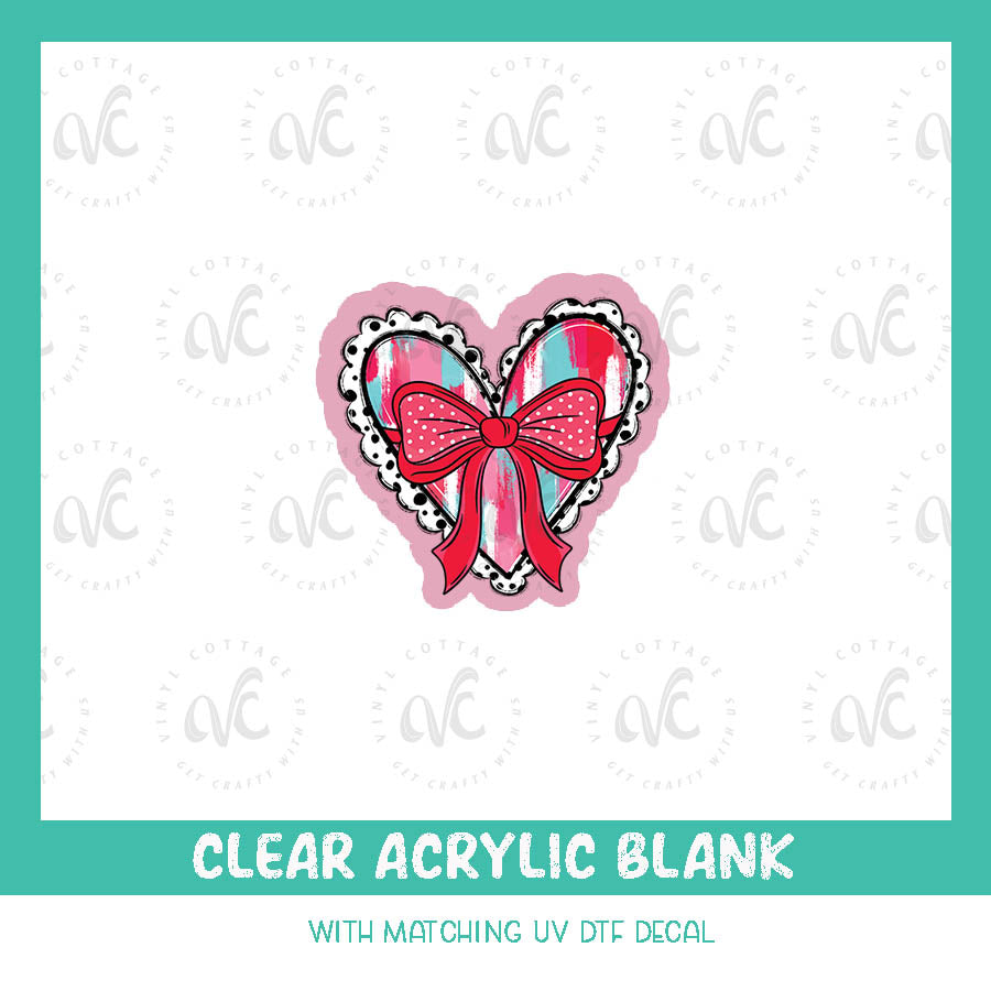 AD127 ~ Brush Stroke Heart with Bow ~ Acrylic + UV DTF Decal Set