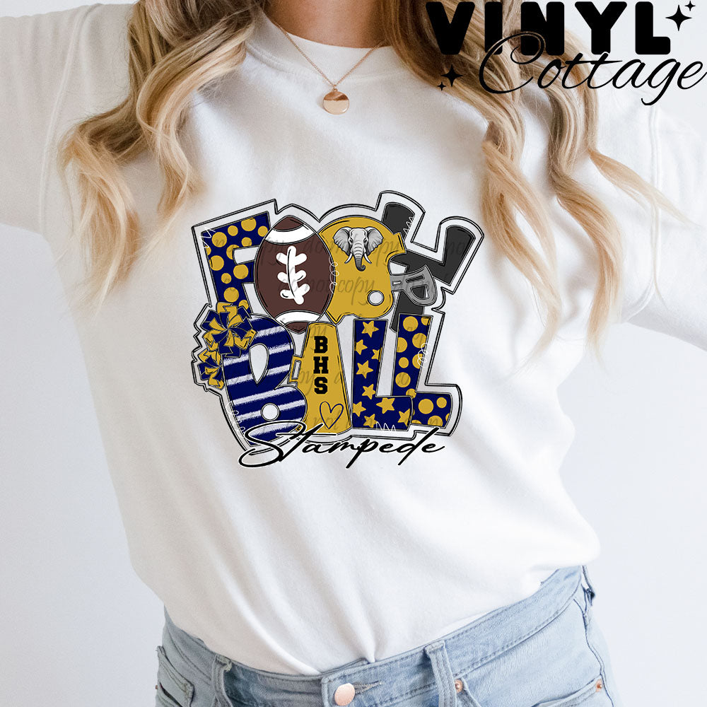 BHS Stampede Football ~ Navy and Yellow Gold ~ DTF Transfer