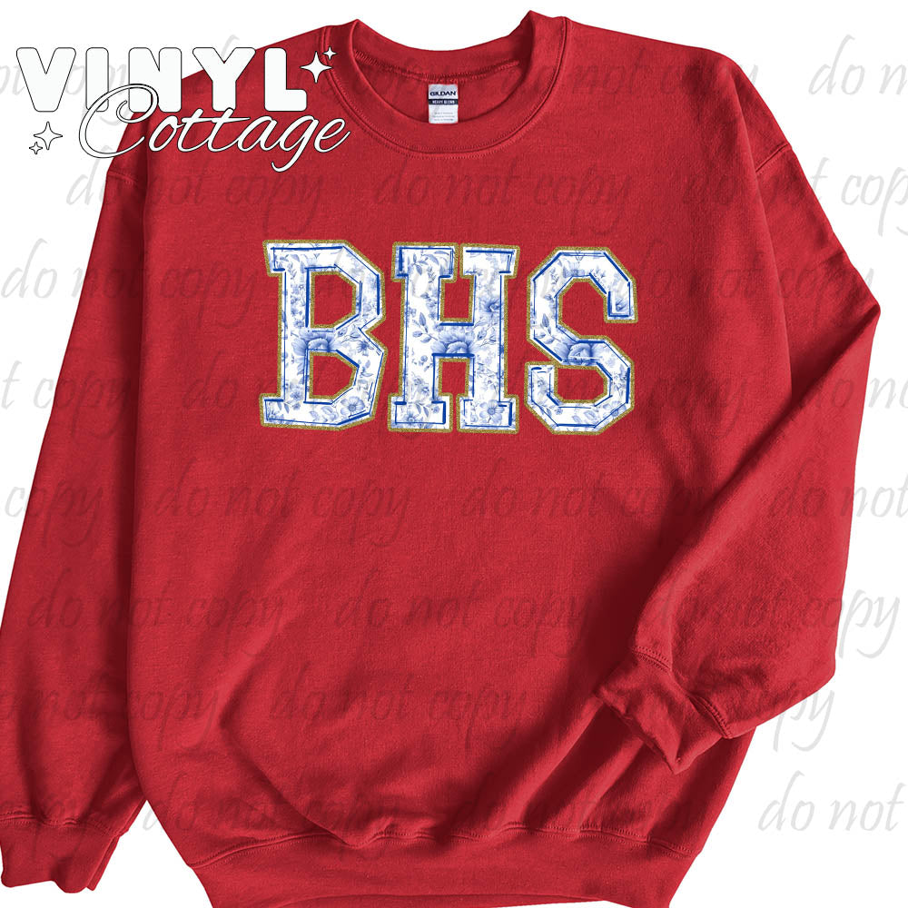 Blue Toile Berry Sweatshirt with Side Bows