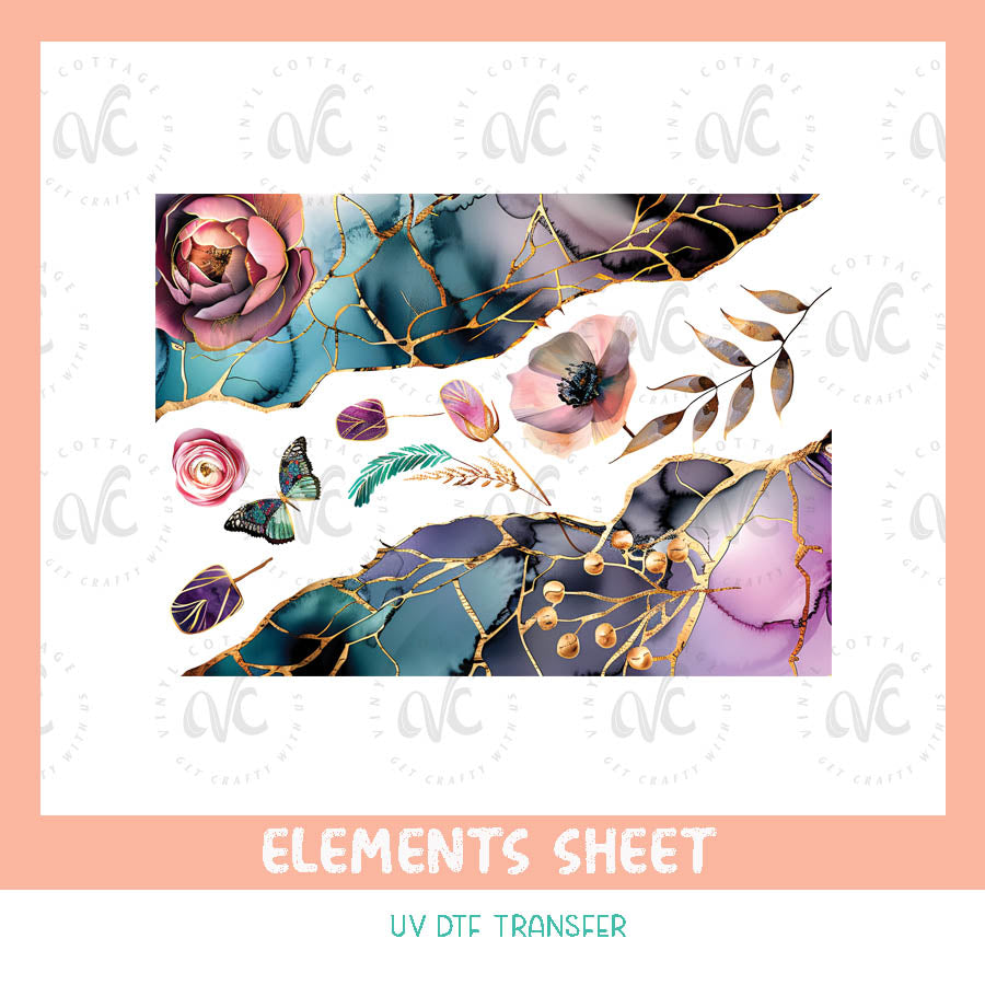 EL39 ~ Geode Borders with Florals ~ UV DTF Element Sheet