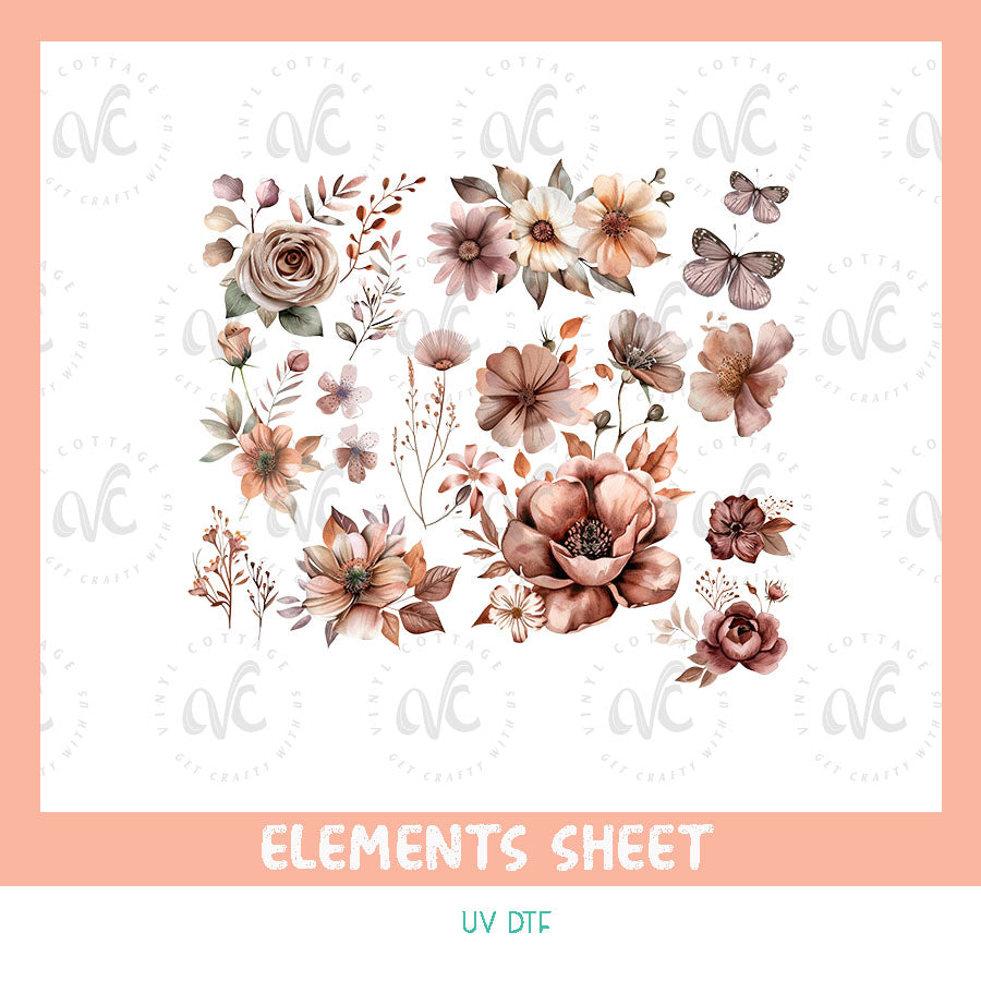 EL57 ~ Neutral Florals ~ UV DTF Element Sheet