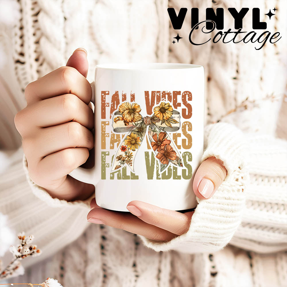 Fall Vibes Floral Coquette Bow ~ UV DTF DECAL