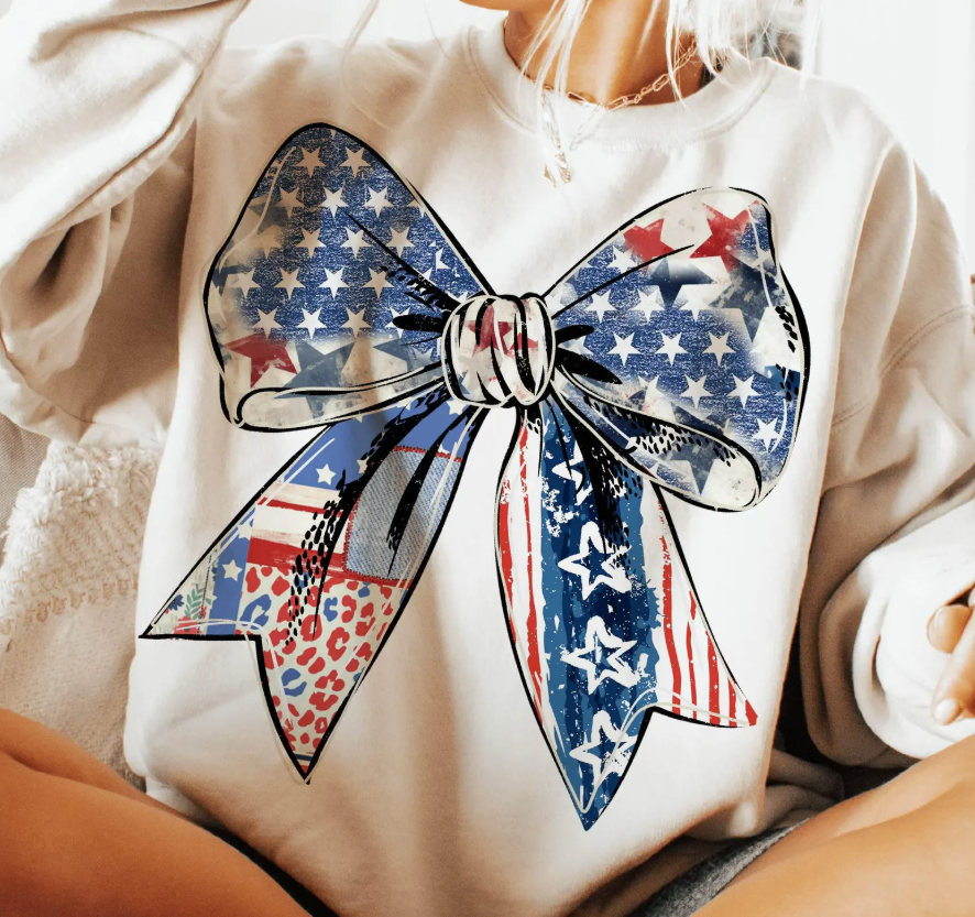 Distressed Patriotic Bow ~ 25ETS05 ~ DTF Transfers