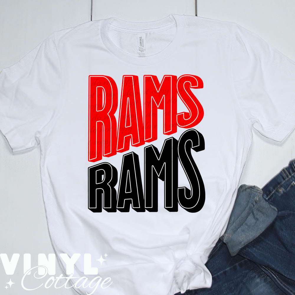 Rams Stacked ~ Red and Black ~ DTF Transfer