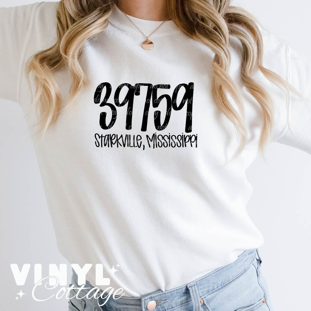 39759 Starkville Mississippi Zipcode ~ DTF Transfer