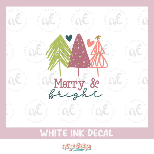 WC 188 ~ White Ink Decal ~ Merry and Bright Trees