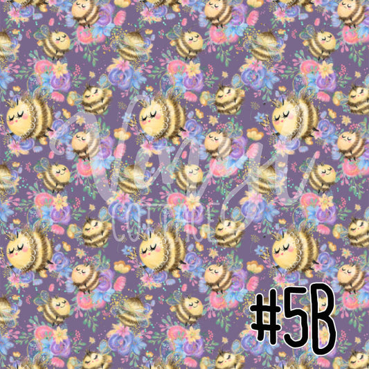 Bee Happy 05 Bees with flowers on Purple