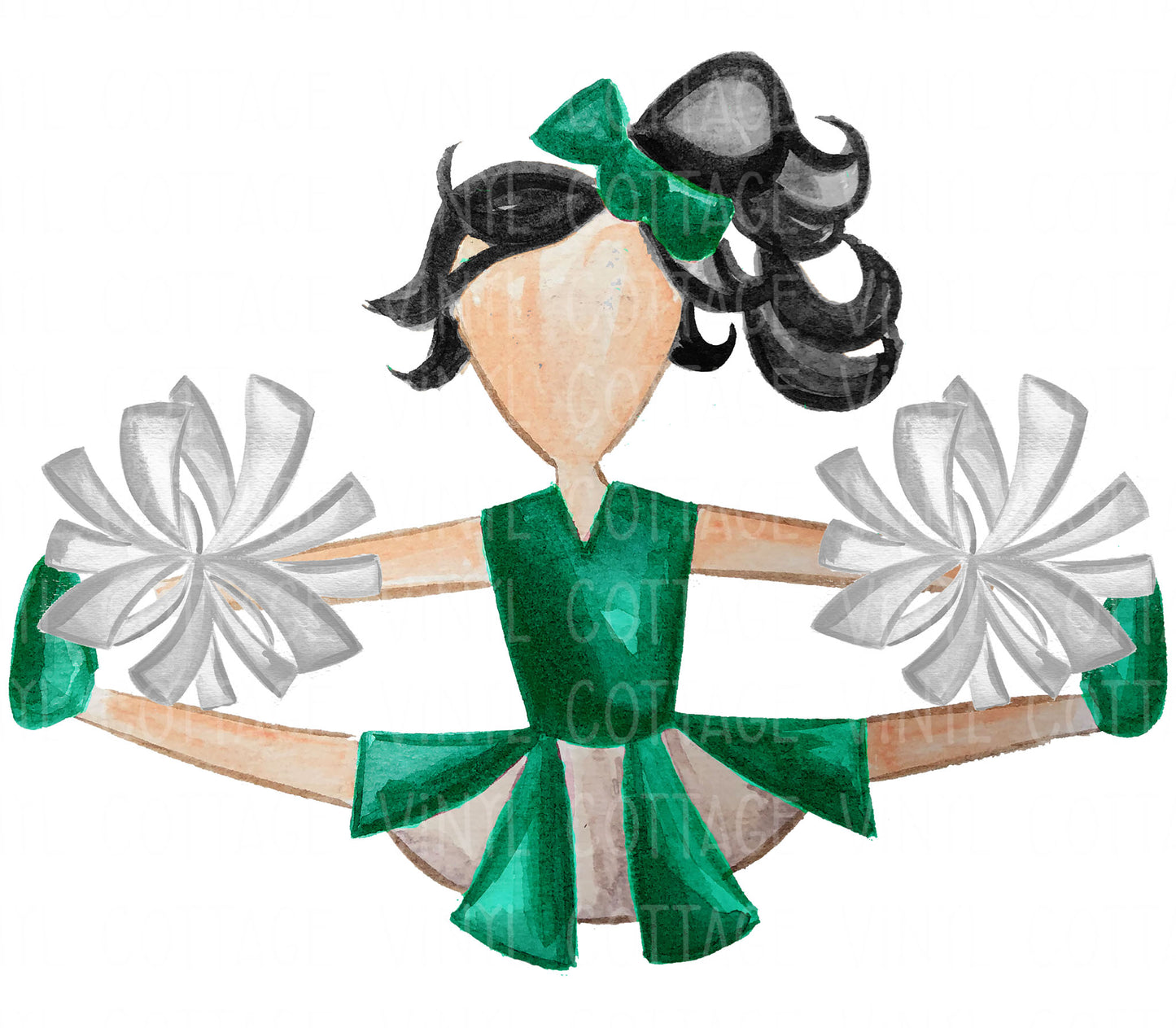 TR740 Green and White Cheerleader Black Hair