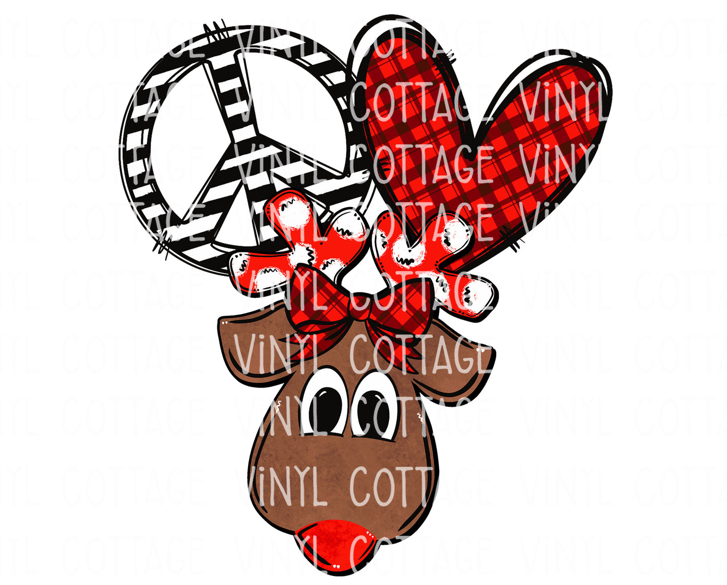 TR810 Peace Love Reindeer Red Bow