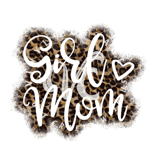 WC013 ~ White Ink Decal ~ Girl Mom Leopard