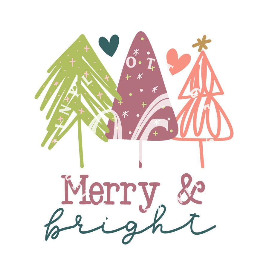 WC 188 ~ White Ink Decal ~ Merry and Bright Trees