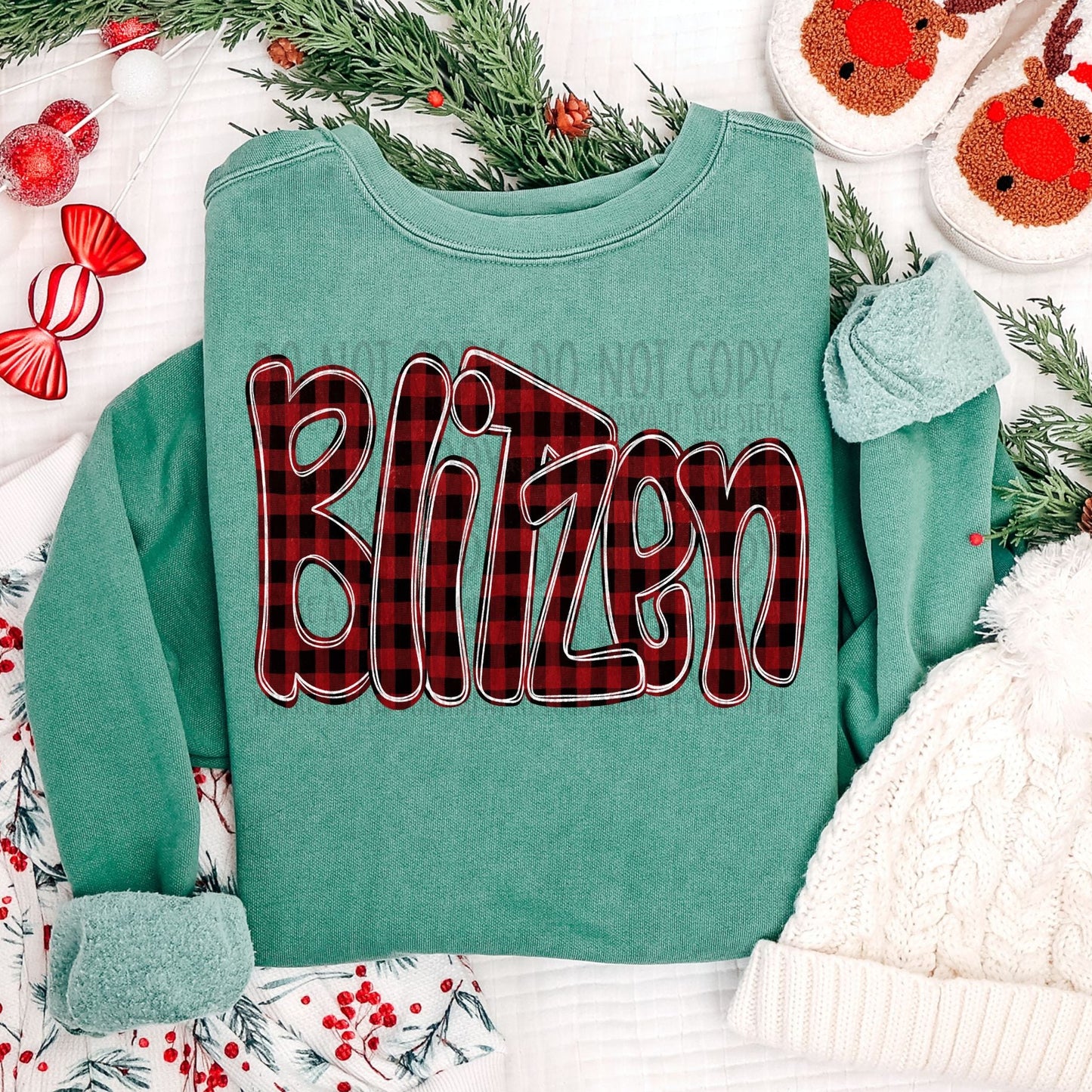 Blitzen Doodle Buffalo Plaid ~ 25SWD10 ~ DTF Transfer