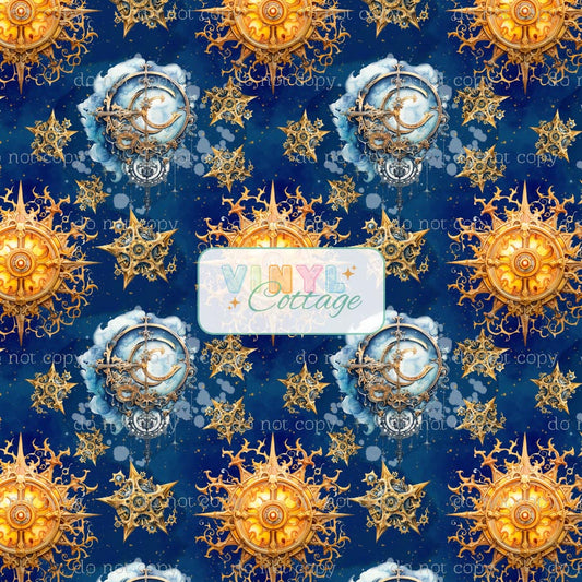 1221 ~ Steampunk Sun and Moon Adhesive Vinyl 12X12
