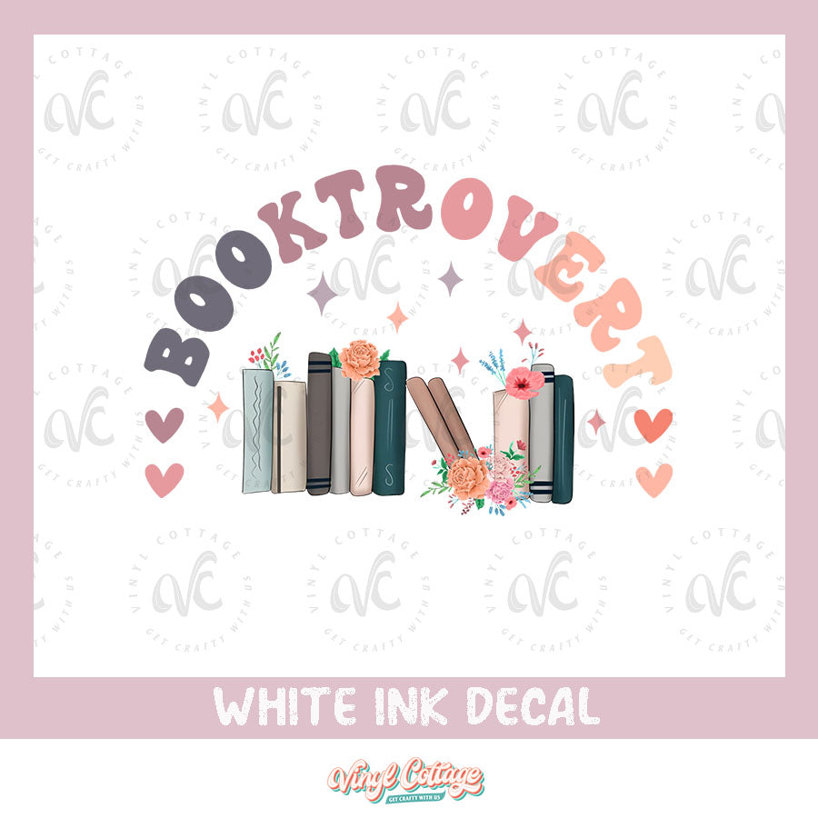 WC136 ~ White Ink Decal ~ Booktrovert Hearts