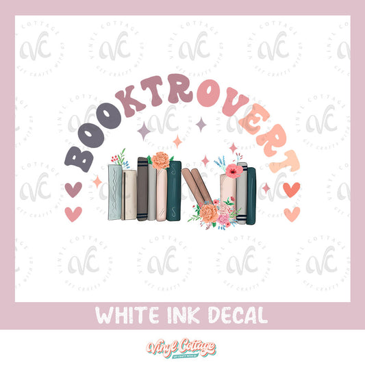 WC136 ~ White Ink Decal ~ Booktrovert Hearts
