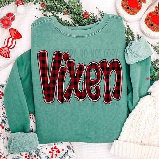 Vixen Doodle Buffalo Plaid ~ 25SWD10 ~ DTF Transfer