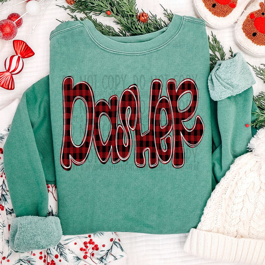 Dasher Doodle Buffalo Plaid ~ 25SWD10 ~ DTF Transfer