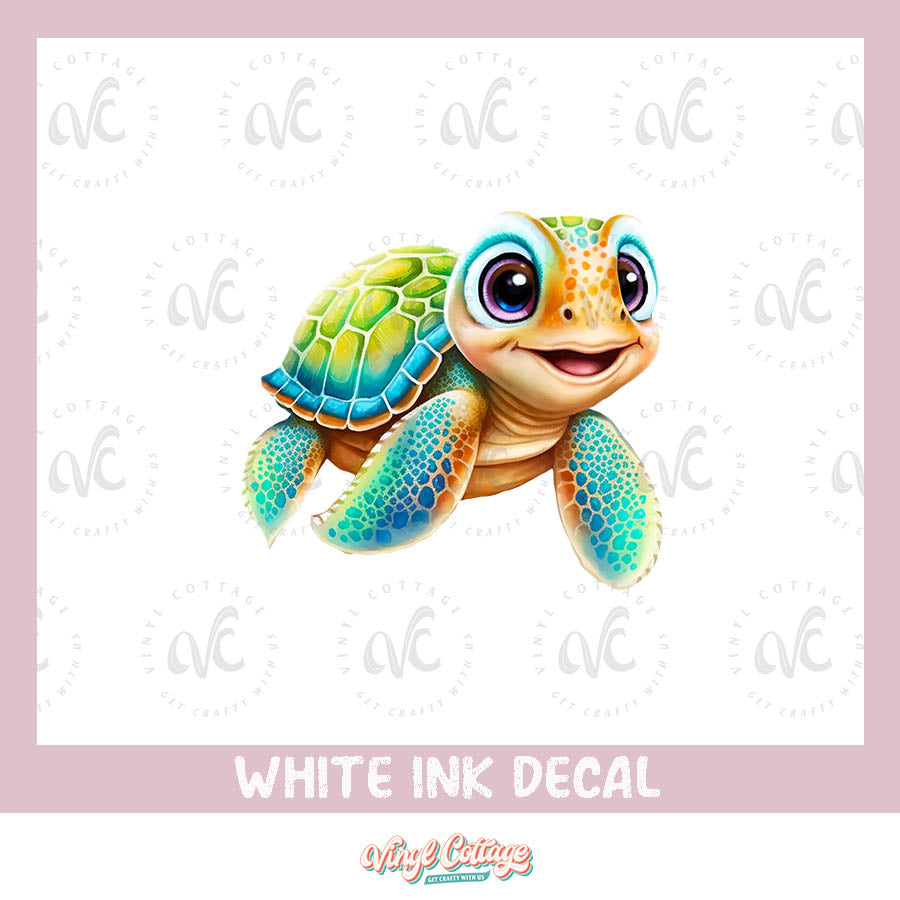 WC159 ~ White Ink Decal ~ Cute Turtle Boy
