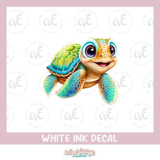 WC159 ~ White Ink Decal ~ Cute Turtle Boy