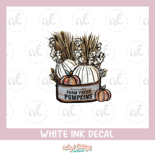 WC167 ~ White Ink Decal ~ Farm Fresh Pumpkins