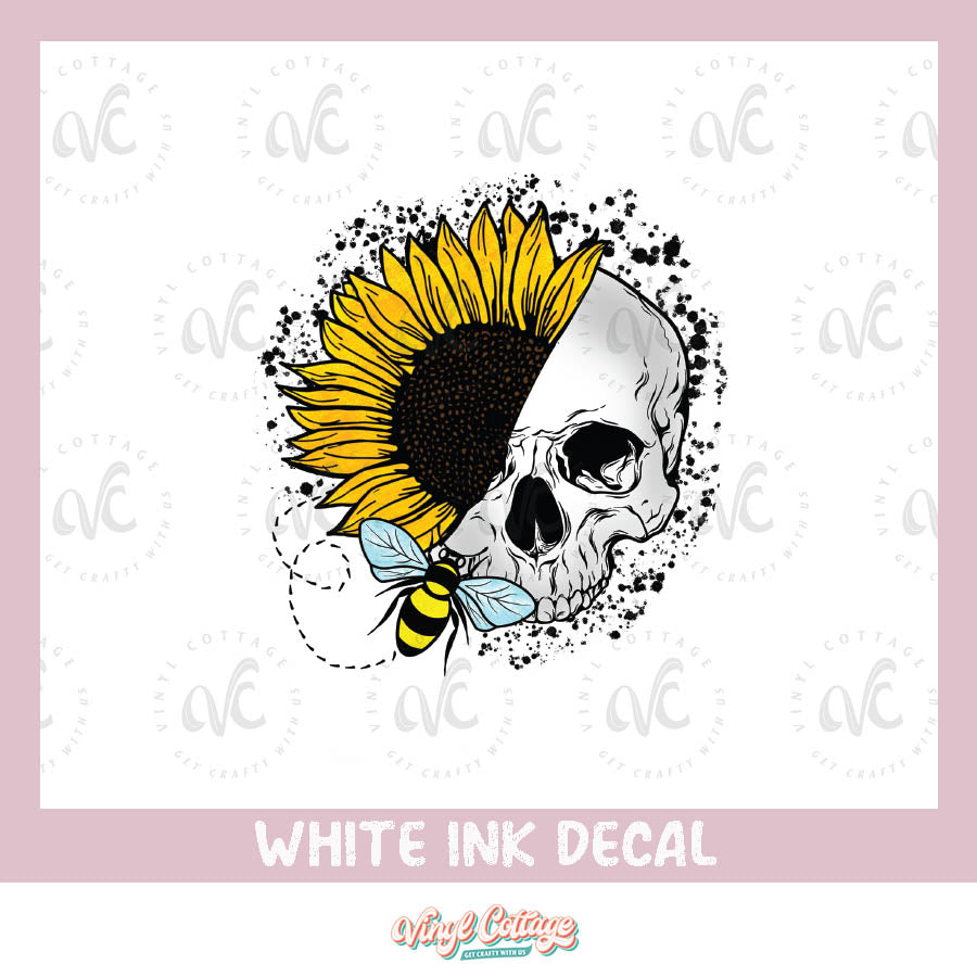 WC173 ~ White Ink Decal ~ Skellie Sunflower