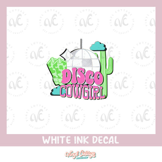 WC180 ~ White Ink Decal ~ Disco Cowgirl ~ MBMM
