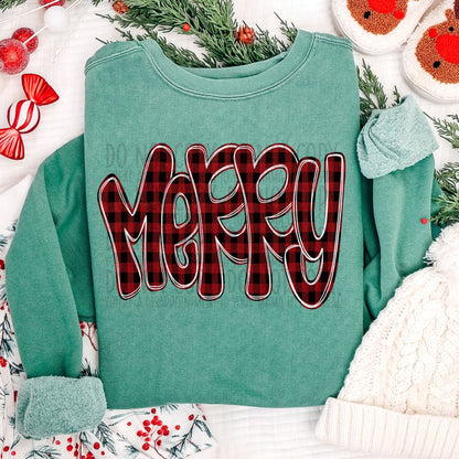Merry Doodle Buffalo Plaid ~ 25SWD10 ~ DTF Transfer