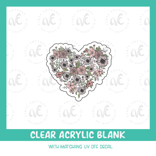 AD50 ~ Floral Heart ~ Acrylic + UV DTF Decal Set