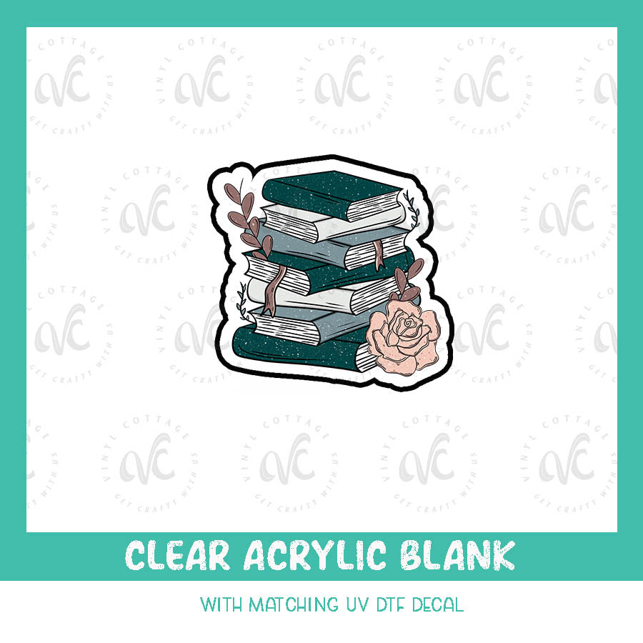 Book Stack Decal AD54~ Floral Book Stack ~ Acrylic + UV DTF Decal Set – Vinyl Cottage