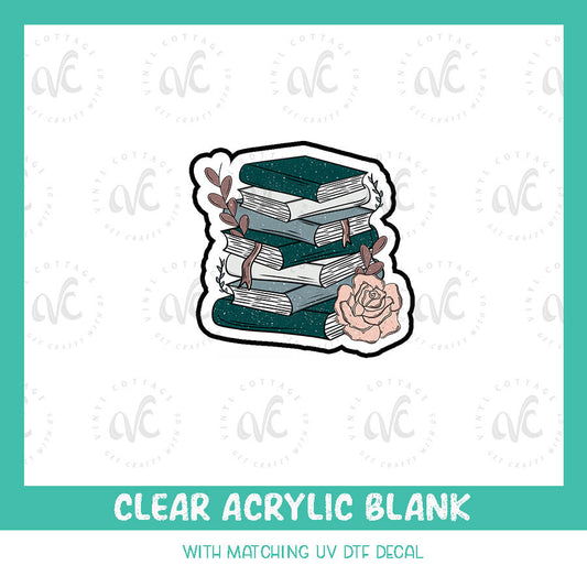 AD54~ Floral Book Stack ~ Acrylic + UV DTF Decal Set