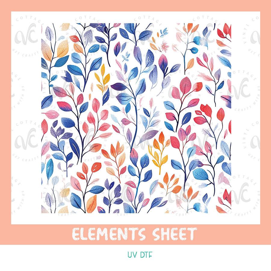 EL68 ~ Watercolor Foilage ~ UV DTF Element Sheet