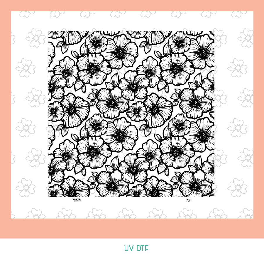 EL72 ~ Black and White Florals ~ UV DTF Element Sheet