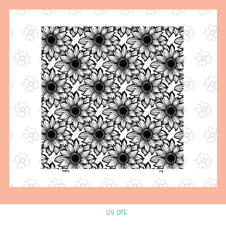 EL74 ~ Black and White Sunflowers ~ UV DTF Element Sheet